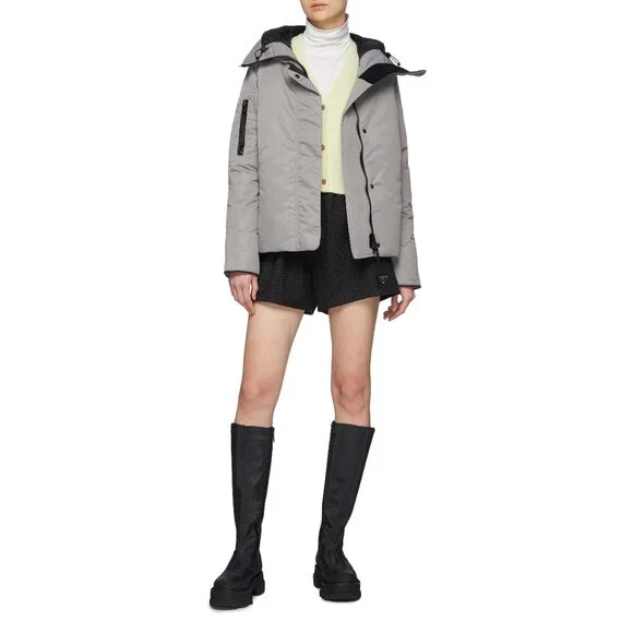 CANADA GOOSE Gray Satin Black Label EVERLEIGH Down Hooded Bomber Jacket XS